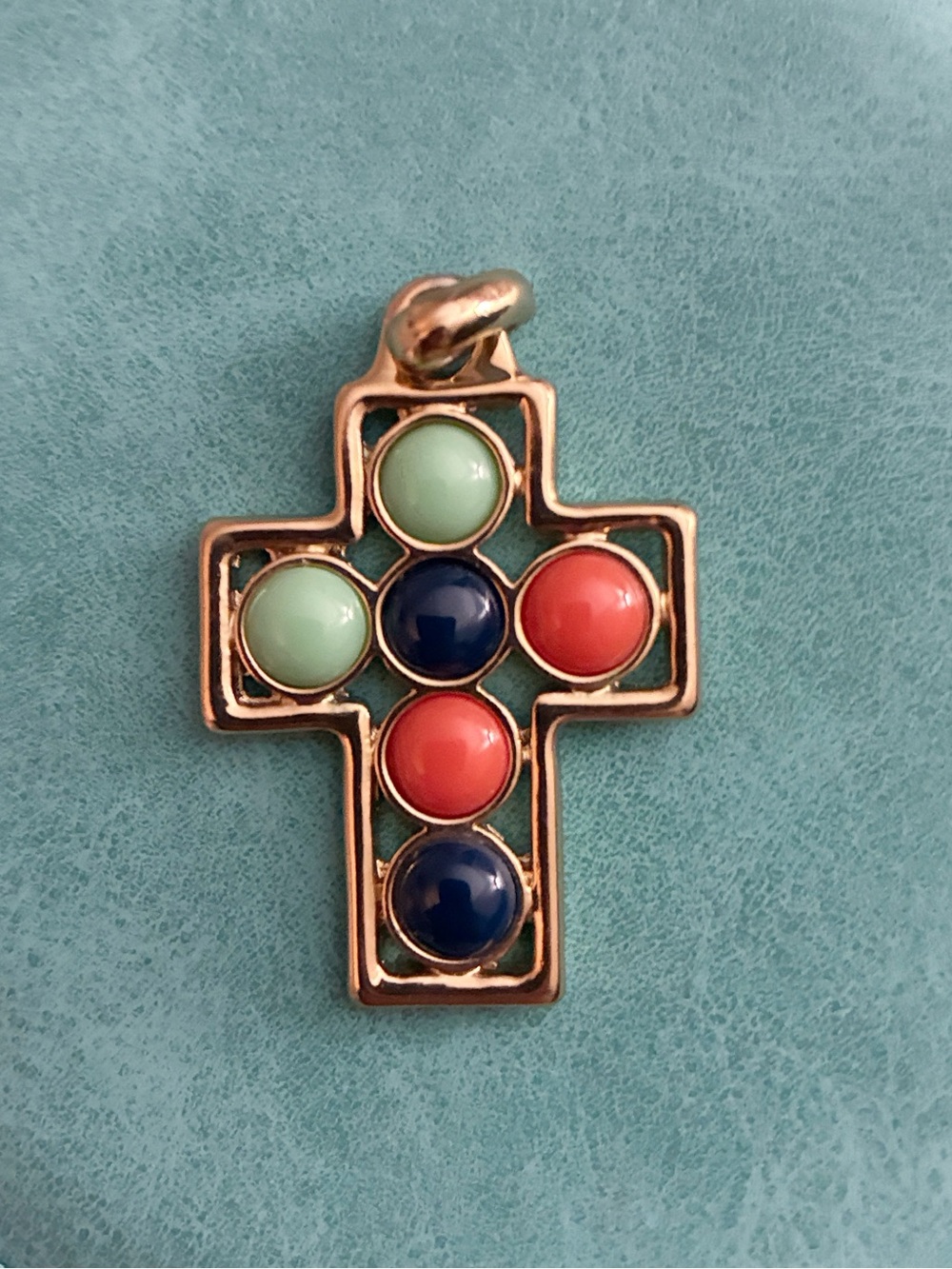 Gold-Tone Cross Pendant with Multicolor Cabochons
